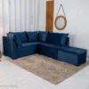 Sofá Canto 5 lugares com Puff Viena Veludo Azul A16 - Imagem 3