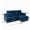 Sofá Retrátil Reclinável Ibis 2.30m Veludo Azul 800 - D33 e Molas Ensacadas - Imagem 2