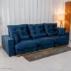 Sofá Retrátil Reclinável Mônaco 3.20m Veludo Azul A16 - Molas Ensacadas - Imagem 3