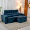 Sofá Retrátil Reclinável Bia 1.95m Veludo Azul - D28 - Imagem 2