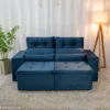 Sofá Retrátil Reclinável Bia 1.95m Veludo Azul - D28 - Imagem 3