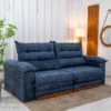 Sofá Retrátil Reclinável Itauna 2.50m Chenille Azul 575 - Molas Ensacadas - Imagem 3