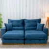 Sofá Retrátil Reclinável Mônaco 2.50m Veludo Azul A16 - Molas Ensacadas - Imagem 4
