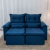 Sofá Retrátil Reclinável Nicole 1.80m Veludo Azul A16 - Imagem 3