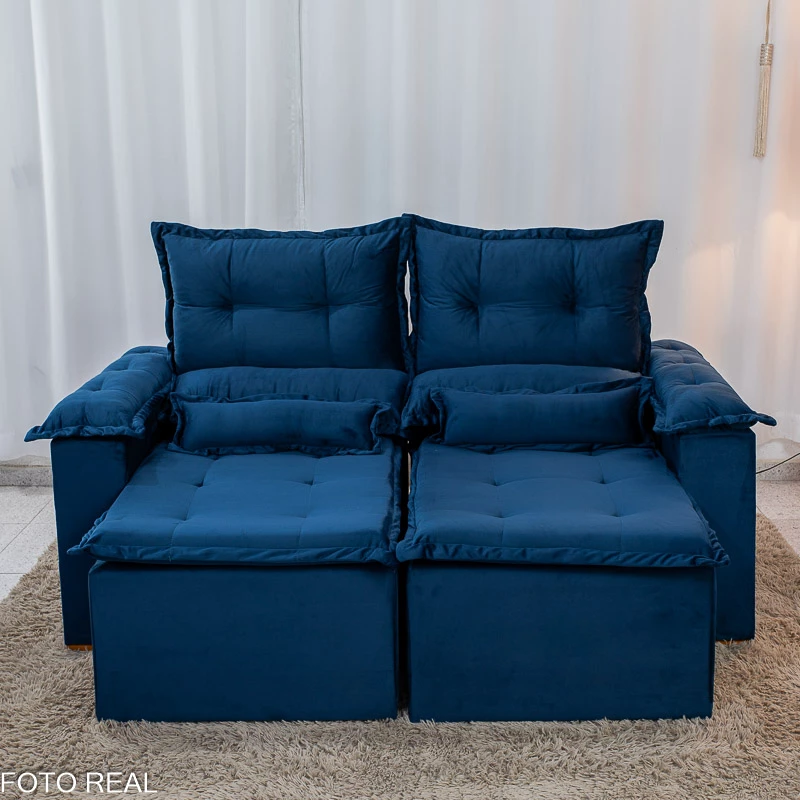 Sofá Retrátil Reclinável Nicole 1.80m Veludo Azul A16 - Imagem 3