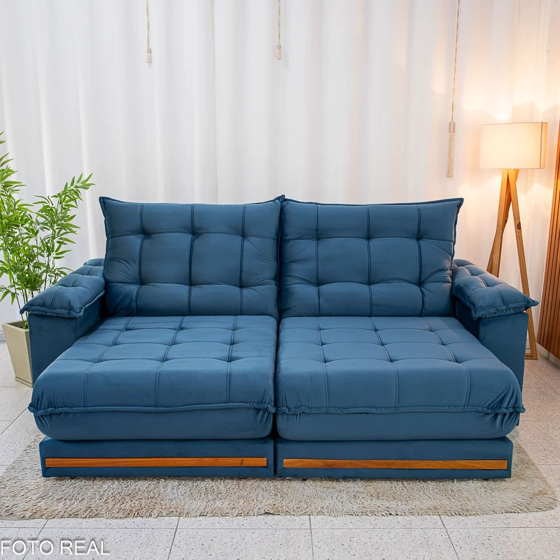Sofá Retrátil Reclinável Barcelona 2.30m Veludo Azul 325 - D33 e Molas Ensacadas - Imagem 4