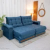 Sofá Retrátil Reclinável Barcelona 2.30m Veludo Azul 325 - D33 e Molas Ensacadas - Imagem 3