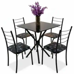 Mesa Rio Base Ipanema Preto Tampo Preto MDF 68X68 4 Cadeiras Rio Assento Preto - Teixeira