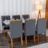Mesa de Jantar Moscou 160x80 Vidro Off/Base Cinamomo + 6 Cad. Londres Veludo Chumbo Madeira Minas Plac - Imagem 3