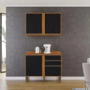 Balcão Pérola Cinamomo/Preto 1.20m + Aéreo Pérola 2 Portas Cinamomo/Preto 1.20m - Sallêto