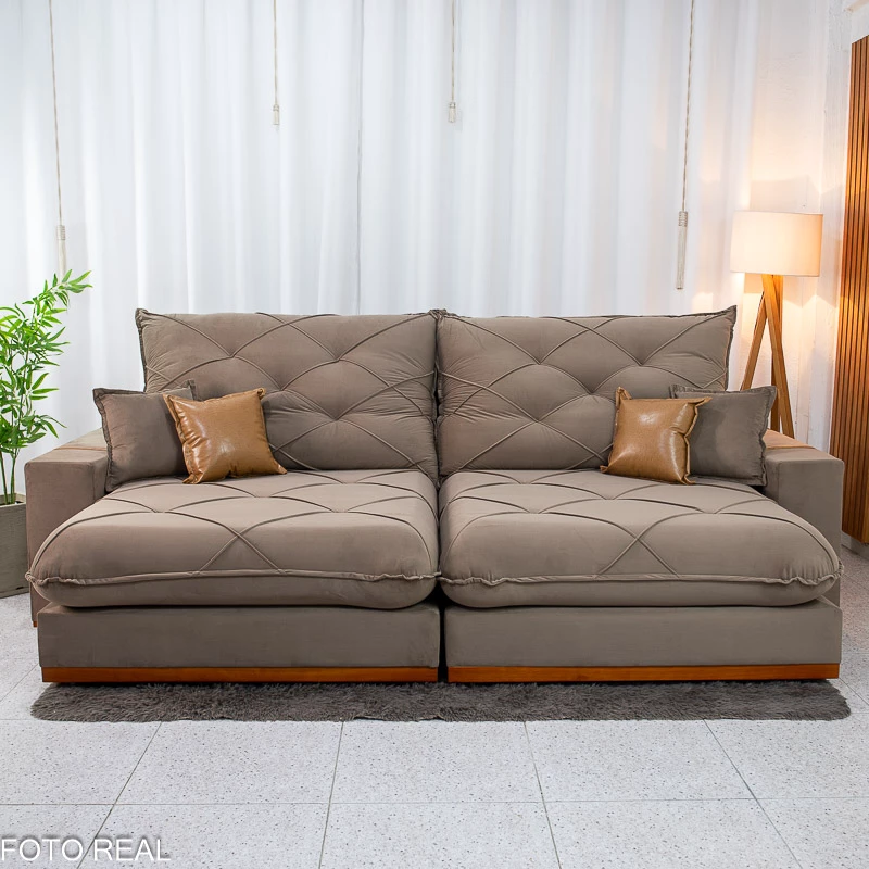 Sofá Retrátil Reclinável Malibu 2.90m Veludo Capuccino 828 - D33 e Molas Ensacadas - Imagem 3
