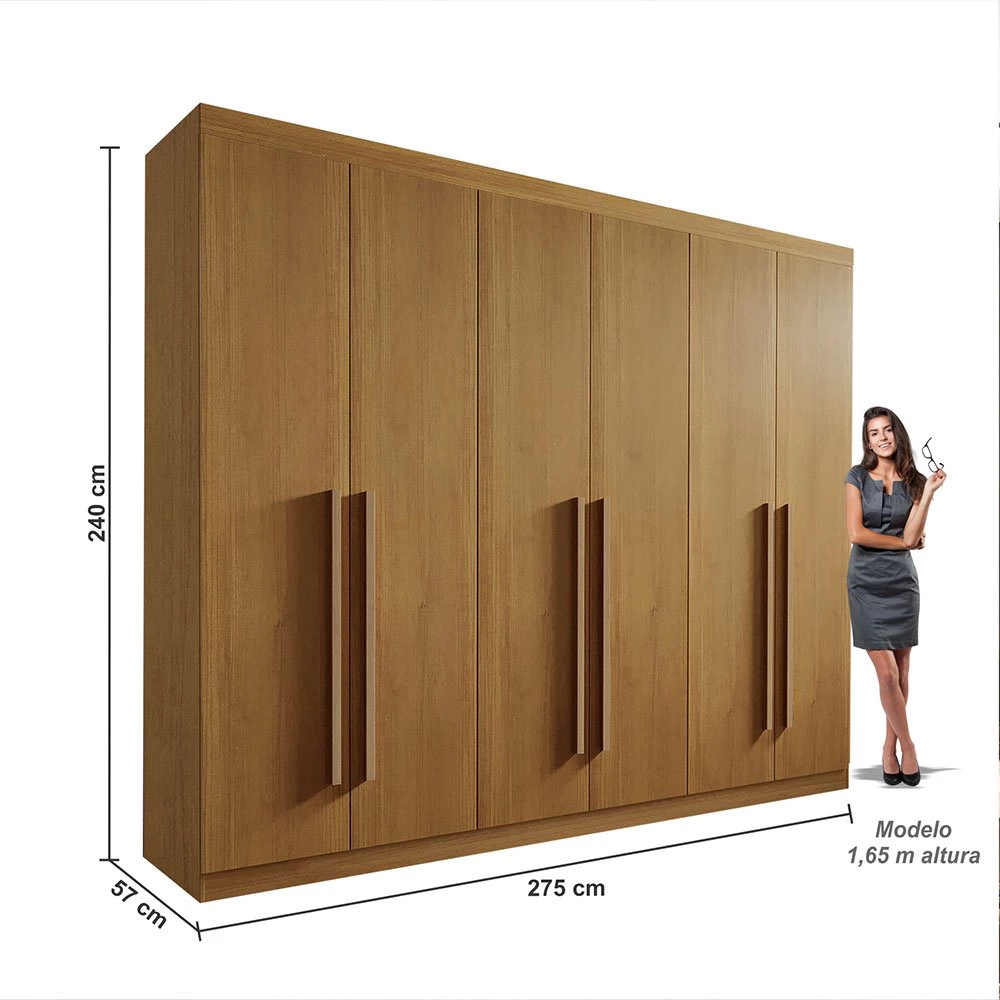 Guarda-roupa Casal Da Vinci Plus Cinamomo 6 Portas 6 Gavetas 100% MDF Larg. 2.75m - D Doro - Imagem 3