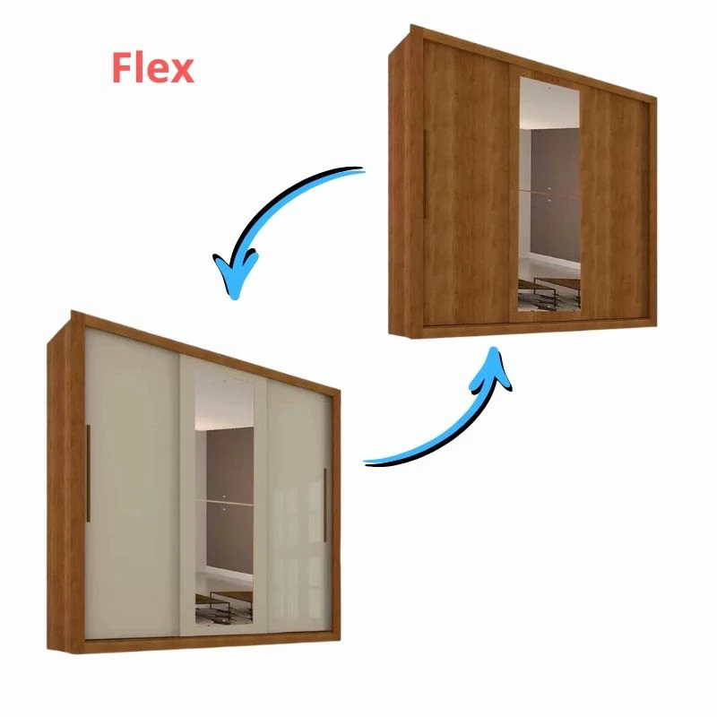 Guarda-roupa Casal New Panamá Cinamomo/Off 3 Portas Flex 4 Gavetas C/ 1 Espelho Larg. 1.85m Sallêto - Imagem 2