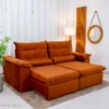 Sofá Retrátil Reclinável Emanuelly 2.30m Veludo Terracota 24