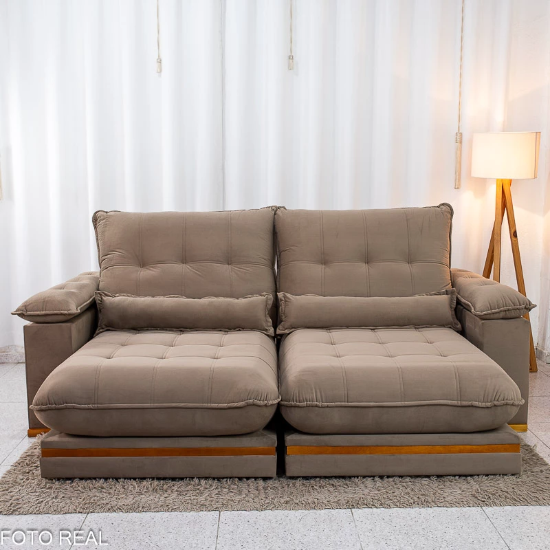 Sofá Retrátil Reclinável Ibis 2.50m Veludo Capuccino 828 - D33 e Molas Ensacadas - Imagem 3