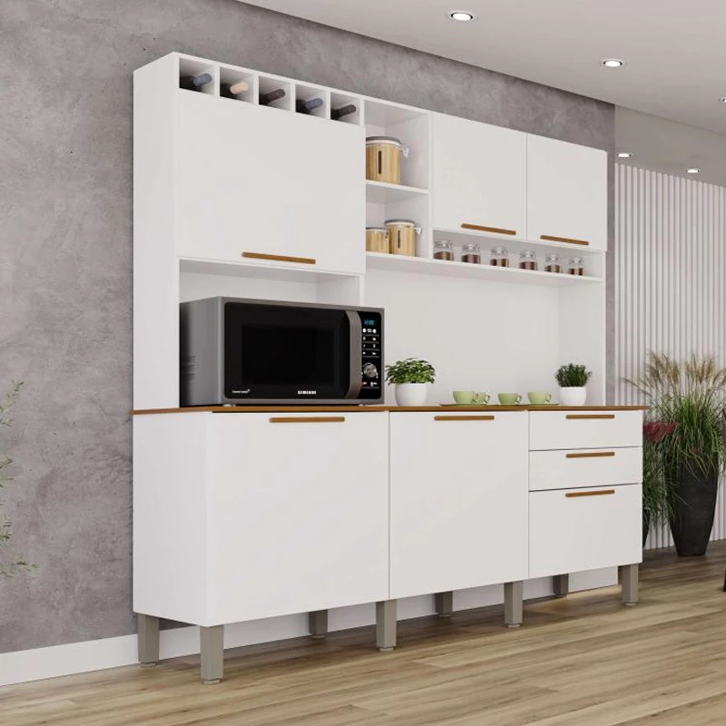 Armário Cozinha New Topázio Branco/Cinamomo 6 Portas 2 Gavetas Larg. 1.65m - Sallêto