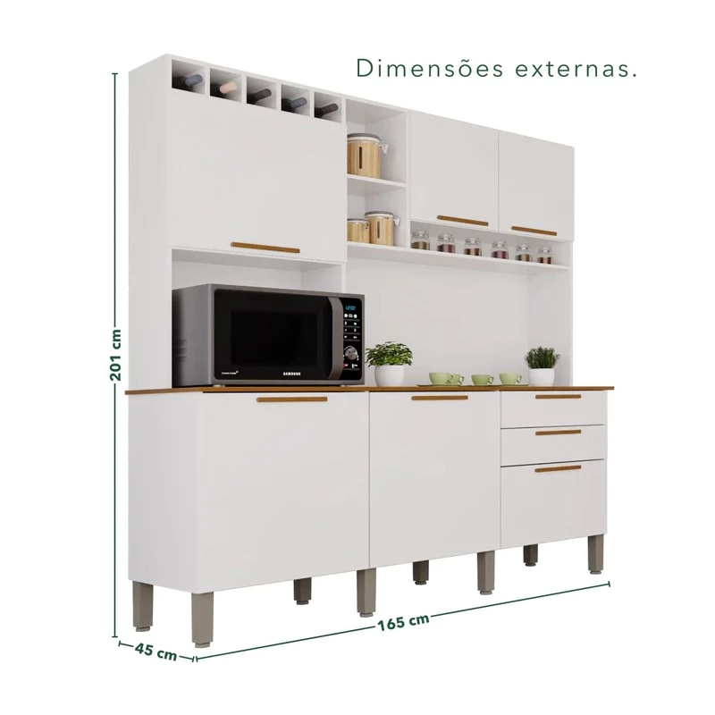 Armário Cozinha New Topázio Branco/Cinamomo 6 Portas 2 Gavetas Larg. 1.65m - Sallêto - Imagem 2