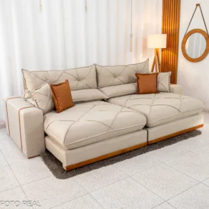 Sofá Retrátil Reclinável Gran Bello 2.90m Linho Bege - Molas Ensacadas