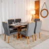 Mesa de Jantar Dubai Tampo Londres Cinamomo 160x80 6 Cadeiras Genova Veludo Cinza 507 Madeira Maciça - Imagem 3