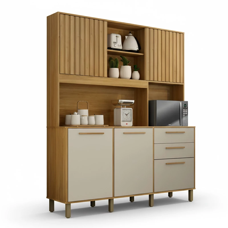 Armário Cozinha Diamante Larg. 1.63m Cinamomo/Off 5 Portas 2 Gavetas - Valdemoveis