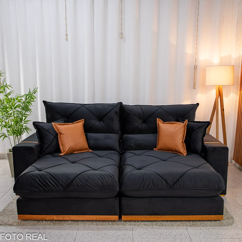 Sofá Retrátil Reclinável Gran Bello 2.50m Veludo Preto 21 - Molas Ensacadas Pocket - Imagem 4