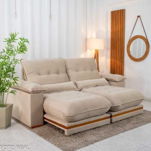 Sofá Retrátil Reclinável Ibis 2.50m Veludo Bege 827 - D33 e Molas Ensacadas