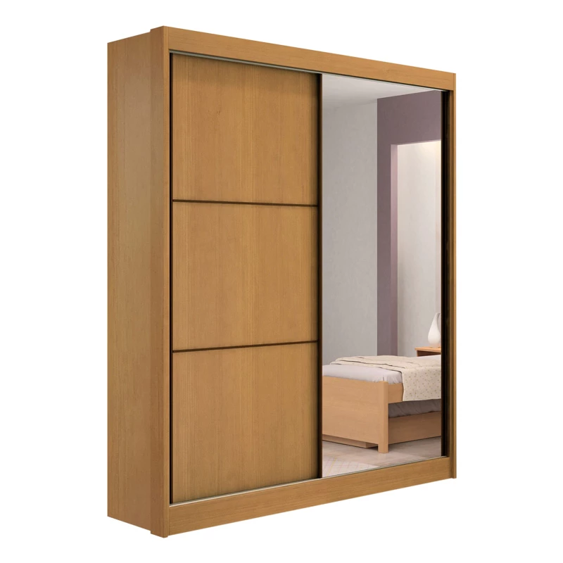 Roupeiro Atenas Cinamomo/Off 2 Portas C/ 1 Espelho 100% MDF Portas Flex Larg. 1.85m D'Doro - Imagem 2