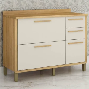 Balcão Cozinha Torino Cinamomo/Off 3 Portas 2 Gavetas Larg. 1.20m - Valdemoveis