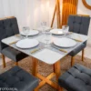 Mesa de Jantar Bali 90×90 Vidro Off/Base Madeira + 4 Cad. Londres Veludo Chumbo Madeira Minas Plac - Imagem 2