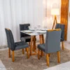Mesa de Jantar Bali 90×90 Vidro Off/Base Madeira + 4 Cad. Londres Veludo Chumbo Madeira Minas Plac - Imagem 3