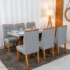 Mesa de Jantar Moscou 160x80 Vidro Off/Base Cinamomo + 6 Cad. Londres Linho Cinza Madeira Minas Plac - Imagem 3