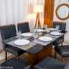 Mesa de Jantar Moscou 160x80 Vidro Preto/Base Cinamomo - Minas Plac + 6 Cad. Genova Veludo Cinza 507 Madeira Art Assentos - Imagem 2