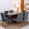 Mesa de Jantar Moscou 160x80 Vidro Preto/Base Cinamomo - Minas Plac + 6 Cad. Genova Veludo Cinza 507 Madeira Art Assentos - Imagem 3