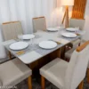 Mesa de Jantar Moscou 160x80 Vidro Off/Base Cinamomo + 6 Cad. Atlanta Linho Bege Cru Madeira Minas Plac - Imagem 2