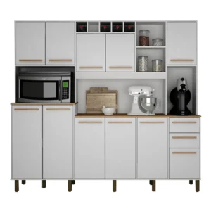 Armário Cozinha Petra Branco/Cinamomo 11 Portas 2 Gavetas Larg. 2.18m - Valdemoveis