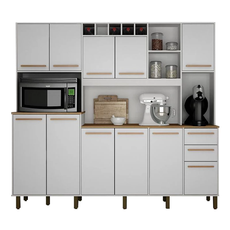 Armário Cozinha Petra Branco/Cinamomo 11 Portas 2 Gavetas Larg. 2.18m - Valdemoveis