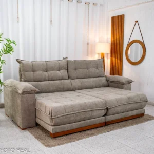 Sofá Retrátil Reclinável Itauna 2.30m Chenille Bege 574 - Molas Ensacadas