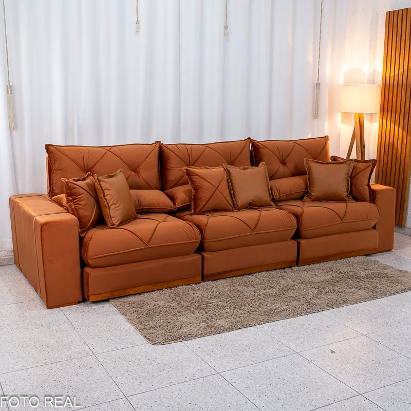Sofá Retrátil Reclinável Gran Bello 3.20m Veludo Terracota 24 - Molas Ensacadas - Imagem 3