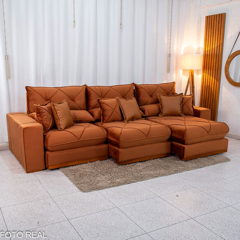 Sofá Retrátil Reclinável Gran Bello 3.20m Veludo Terracota 24 - Molas Ensacadas - Imagem 4