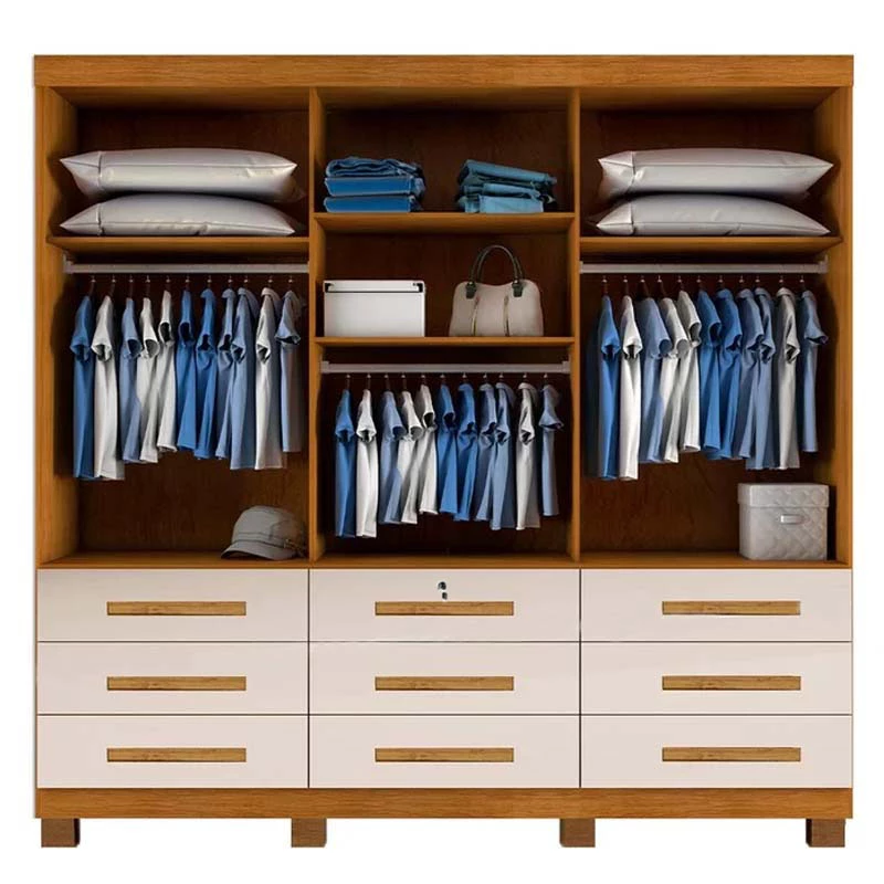 Guarda-roupa Casal Athenas Nature/Off 3 Portas 9 Gavetas C/ Espelho e Pés 100% MDF Larg. 1.80m - Bianchi - Imagem 2