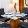 Mesa de Jantar Moscou 90x90 Vidro Off/Base Cinamomo - Minas Plac + 4 Cad. Genova Veludo Cinza 507 Madeira Art Assentos - Imagem 2