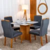 Mesa de Jantar Moscou 90x90 Vidro Off/Base Cinamomo - Minas Plac + 4 Cad. Genova Veludo Cinza 507 Madeira Art Assentos - Imagem 3