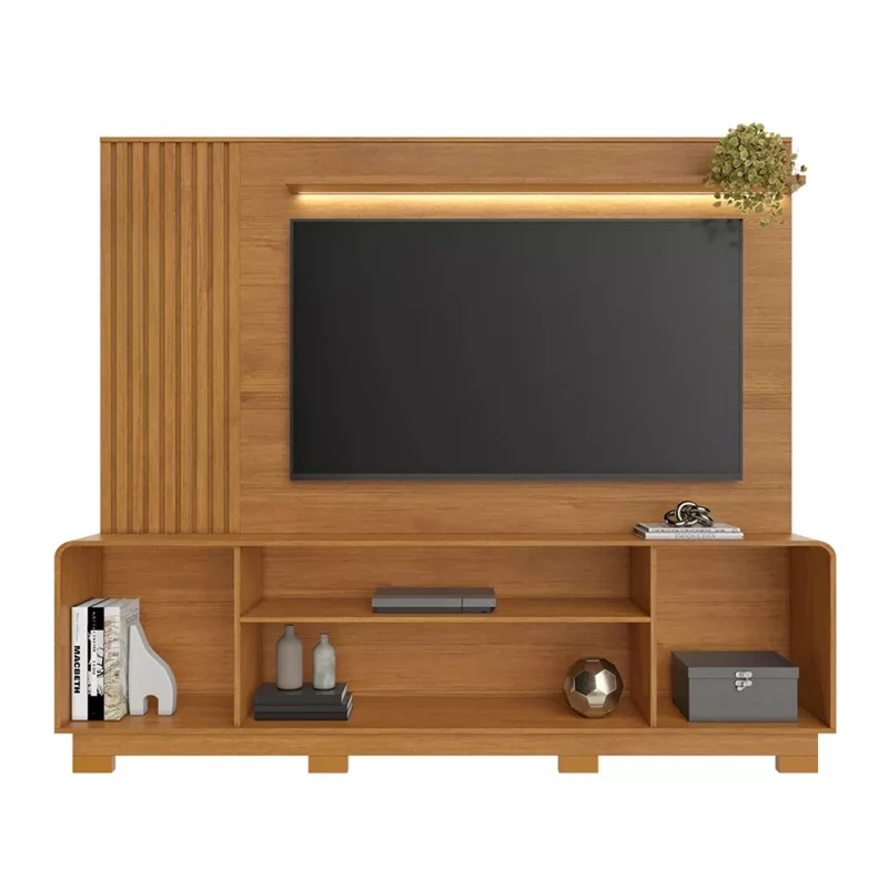 Home Apego Larg. 2.00m Cinamomo/Off C/ Luminária LED e Detalhe Ripado TV até 65" - JCM - Imagem 2