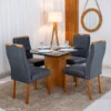 Mesa de Jantar Moscou 90x90 Vidro Preto/Base Cinamomo - Minas Plac + 4 Cad. Genova Veludo Cinza 507 Madeira Art Assentos - Imagem 3