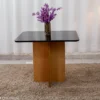 Mesa de Jantar Moscou 90x90 Vidro Preto/Base Cinamomo - Minas Plac + 4 Cad. Genova Veludo Cinza 507 Madeira Art Assentos - Imagem 4