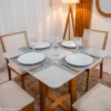 Mesa de Jantar Pedro 90x90 Vidro Off/Base Madeira + 4 Cad. Dubai Linho Bege 629 Madeira Maciça - Art Assento - Imagem 2