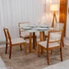 Mesa de Jantar Pedro 90x90 Vidro Off/Base Madeira + 4 Cad. Dubai Linho Bege 629 Madeira Maciça - Art Assento - Imagem 3