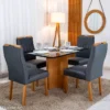 Mesa de Jantar Moscou 120x80 Vidro Preto/Base Cinamomo - Minas Plac + 4 Cad. Genova Veludo Cinza 507 Madeira Art Assentos - Imagem 3