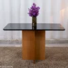 Mesa de Jantar Moscou 120x80 Vidro Preto/Base Cinamomo - Minas Plac + 4 Cad. Genova Veludo Cinza 507 Madeira Art Assentos - Imagem 4