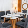 Mesa de Jantar Siena 160x90 Vidro Off/Base Madeira + 6 Cad. Lisboa Veludo Cinza 507 Madeira Art Assento - Imagem 2